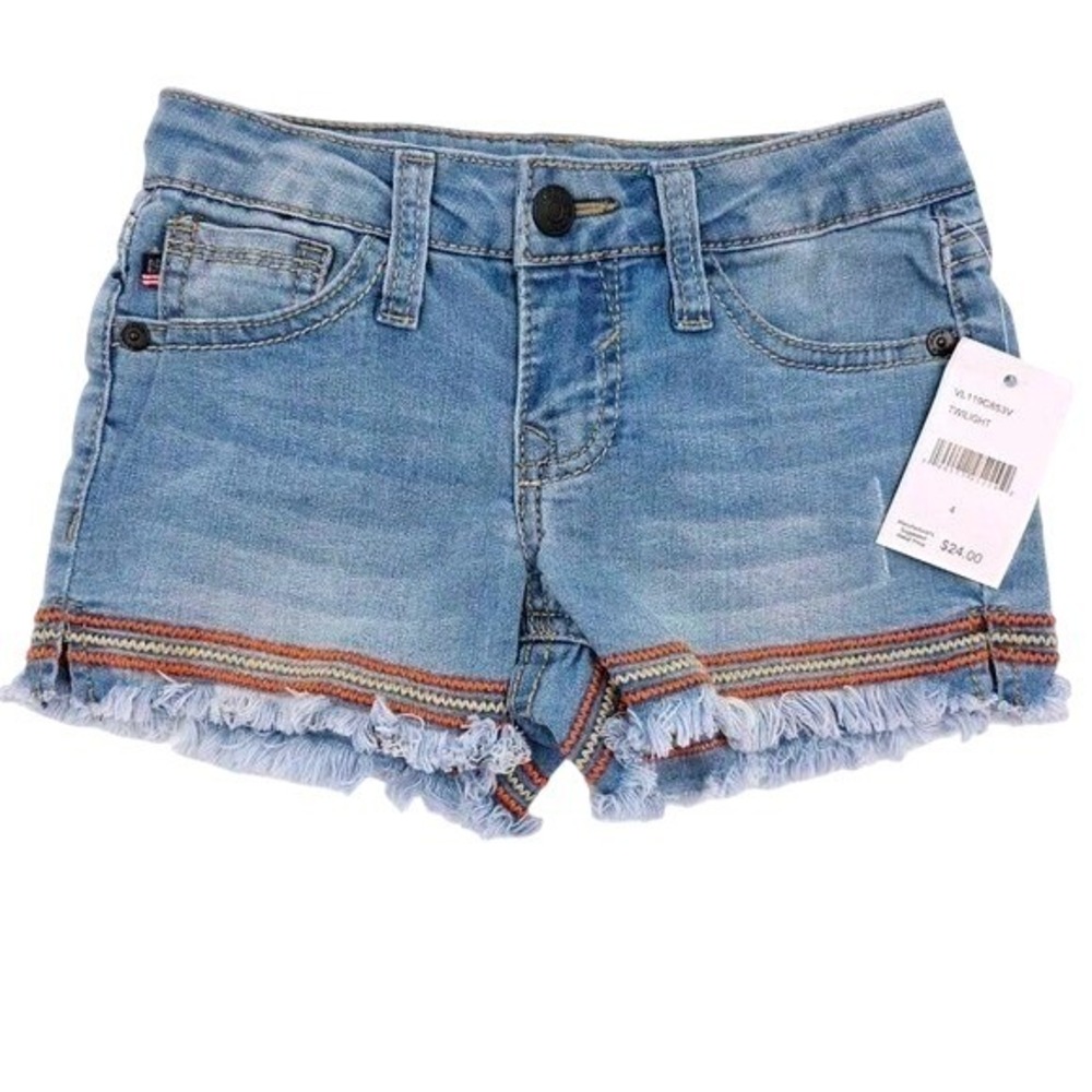 VIGOLD Girl's Denim Shorts with Frayed Hem and Embroidered Trim Size 4‎ New NWT